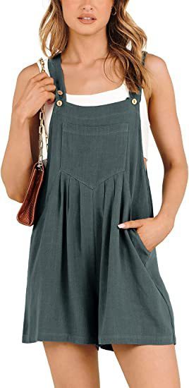 Women's Cotton Linen Short Overalls | Adjustable Strap Summer Jumpsuit