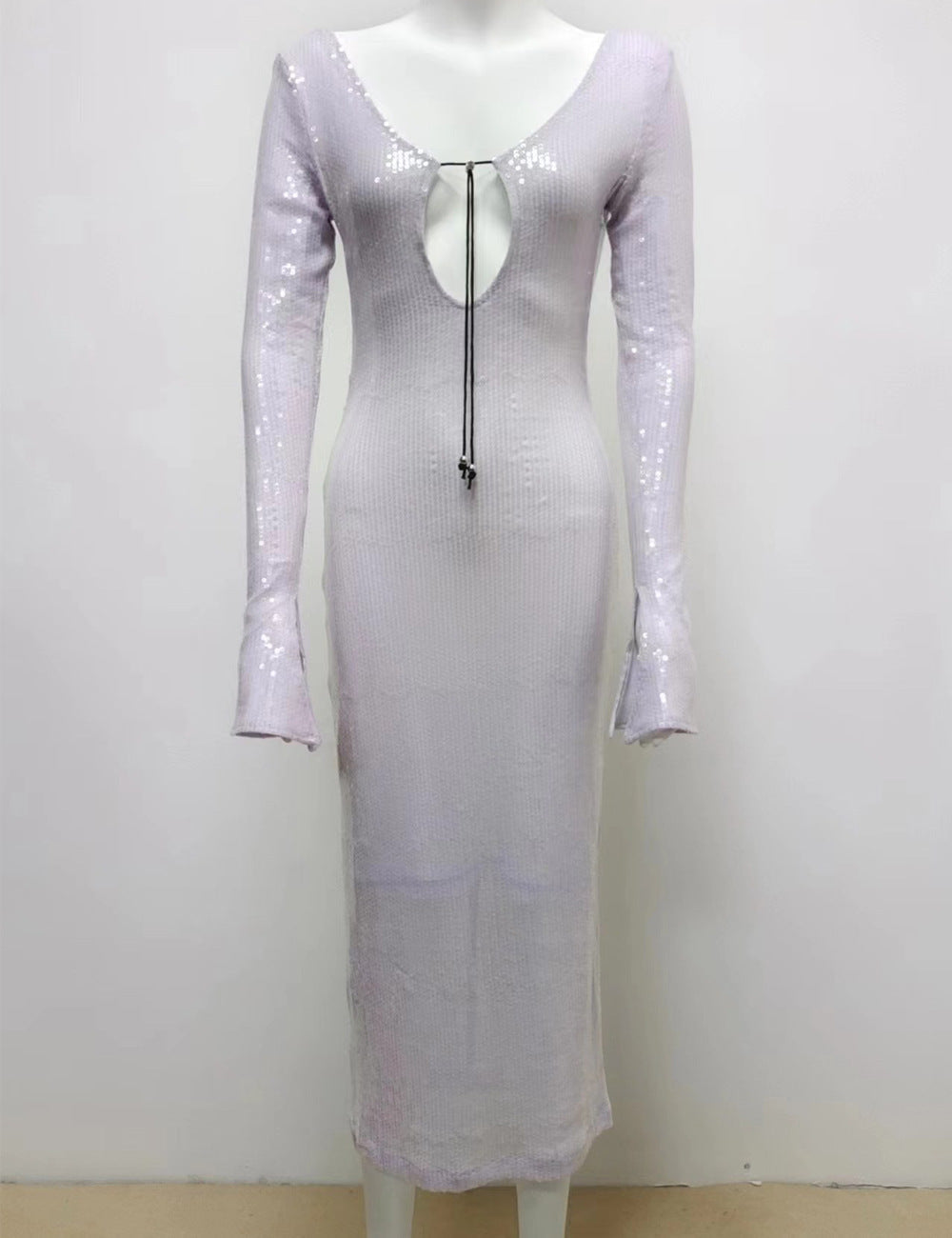 Sequined V-neck Backless Dress Slim Fit
