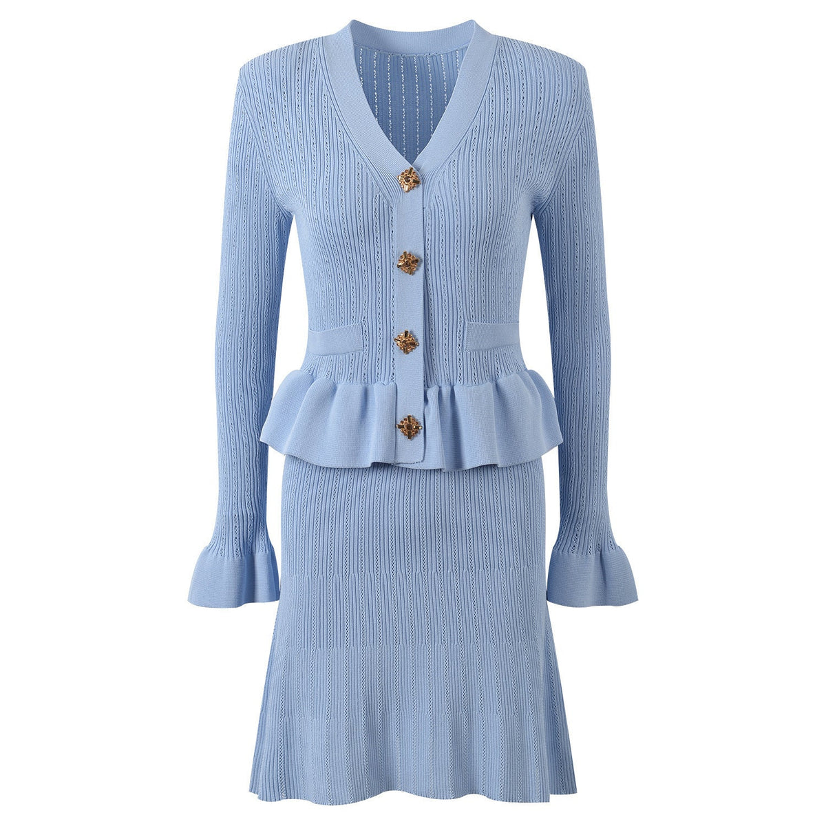 Female V-neck Ruffled Long Sleeved Patchwork Dress