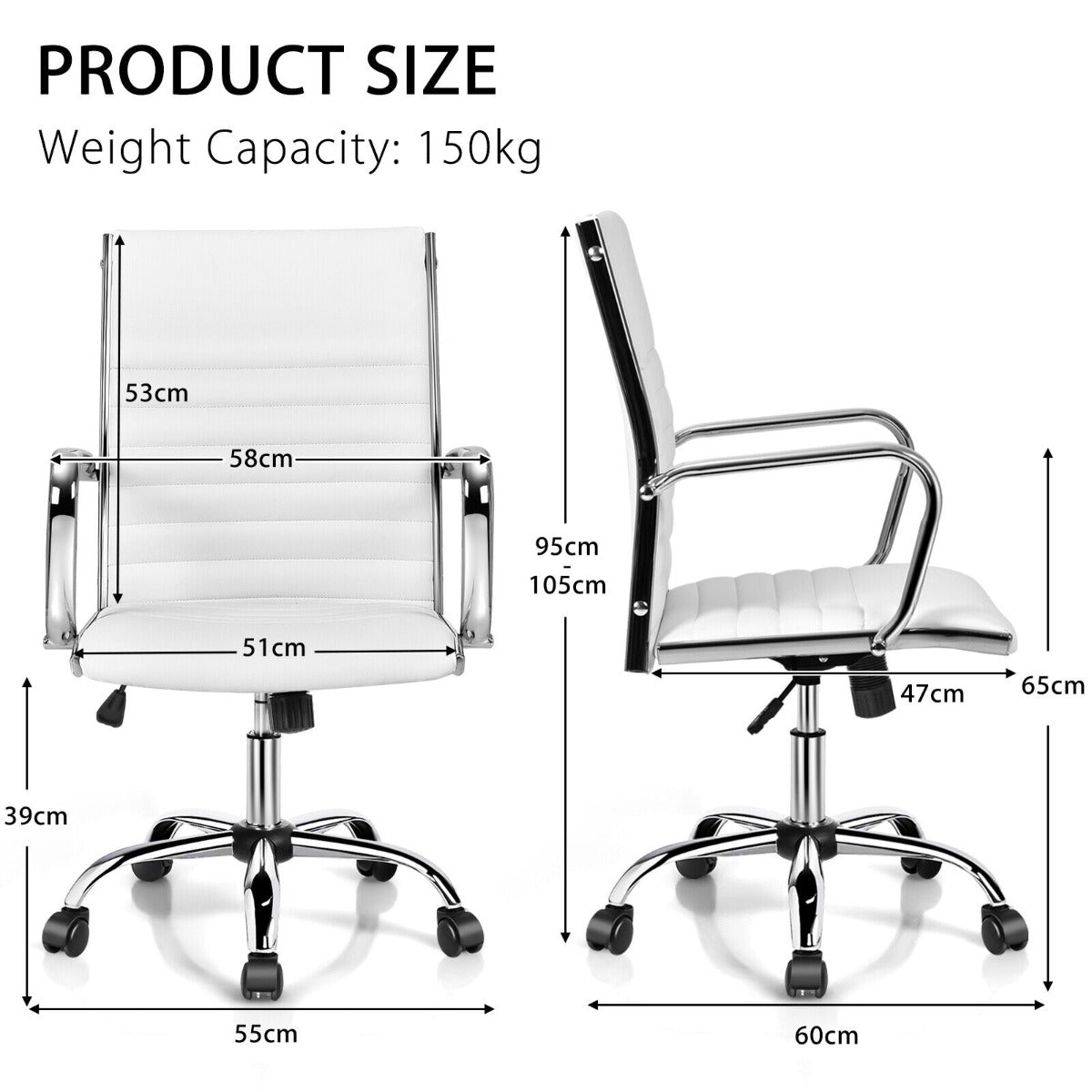 Height Adjustable Rolling High-Back Executive Chair for Home Office-Black