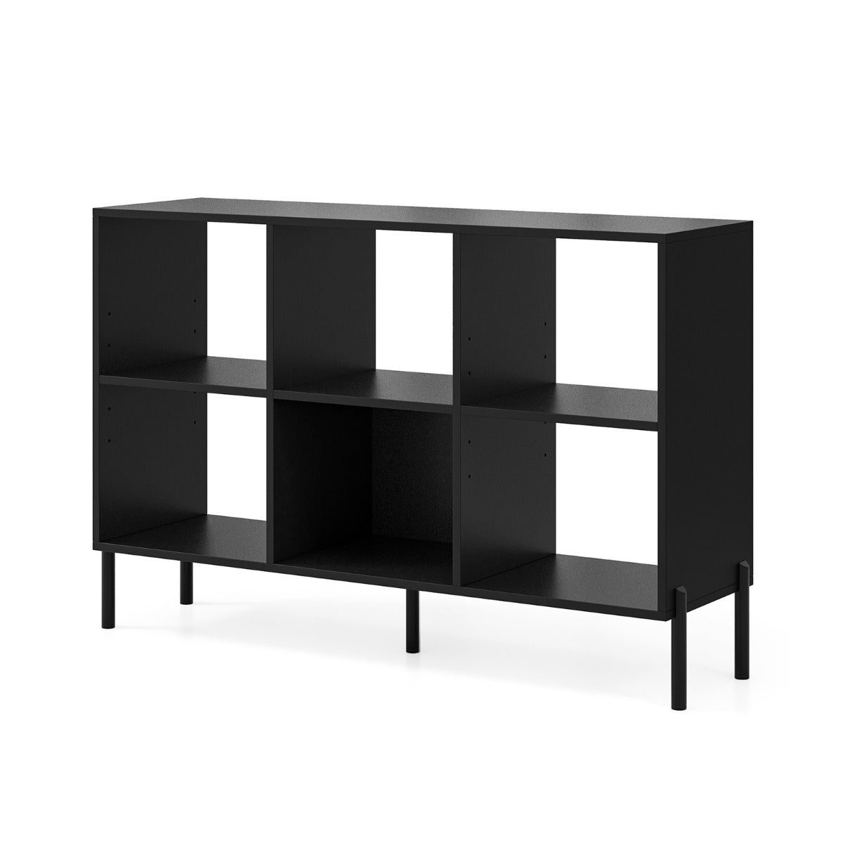 6-Cube Storage Bookcase Wooden Open Bookshelf with 5 Metal Legs-Black