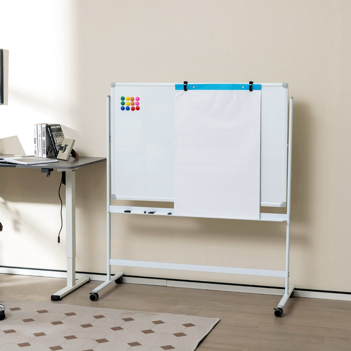 Reversible Mobile White Board with Adjustable Height-Black
