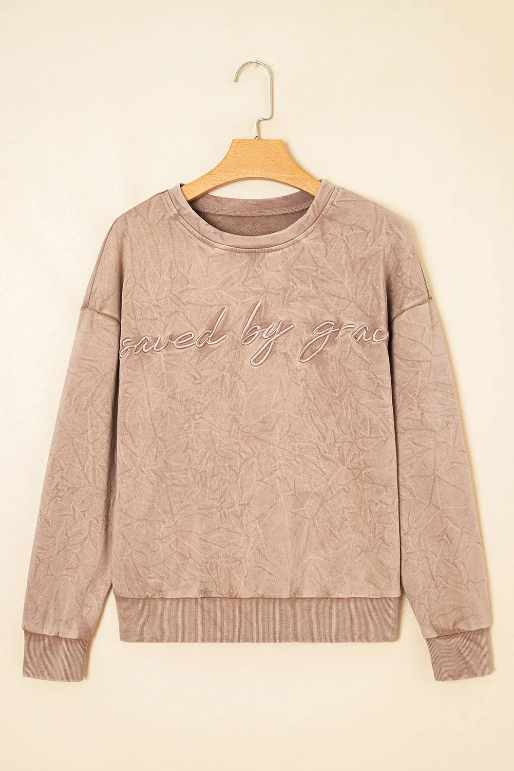 Saved By Grace Letter Embroidery Mineral Wash Loose Sweatshirt