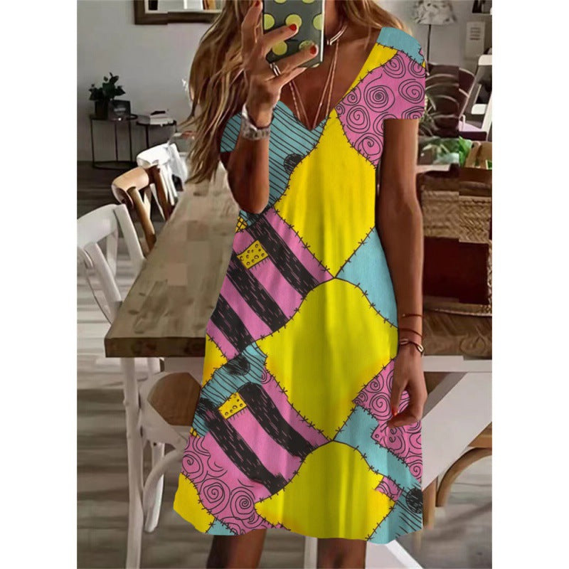 Summer V-neck Short Sleeve Women Dress