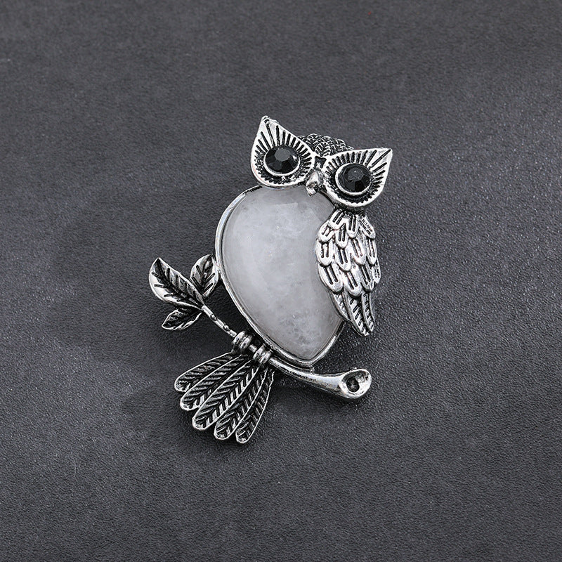 Natural Stone Crystal Pendant Owl Pendant Alloy Accessories Necklace