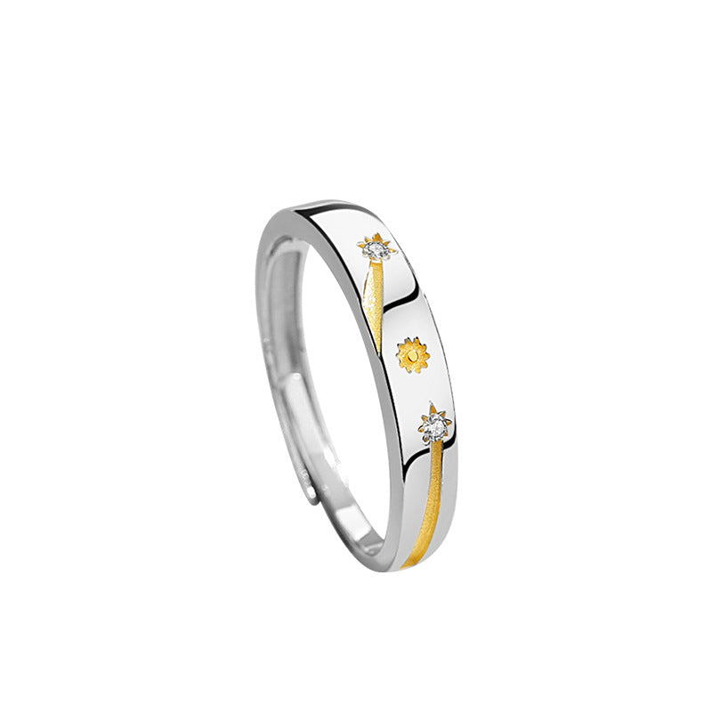 Sun Moon Stars Couple Ring 925 Silver Literary Niche Sterling Silver Ring Valentine's Day Gift