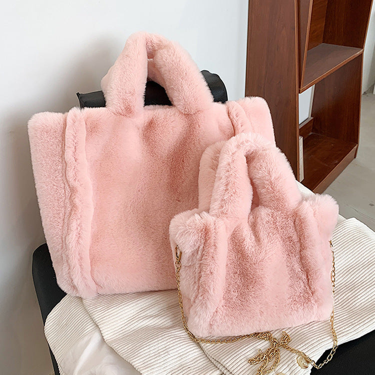 Winter Women's Fashion Large Capacity Plush Hand-carrying Bag