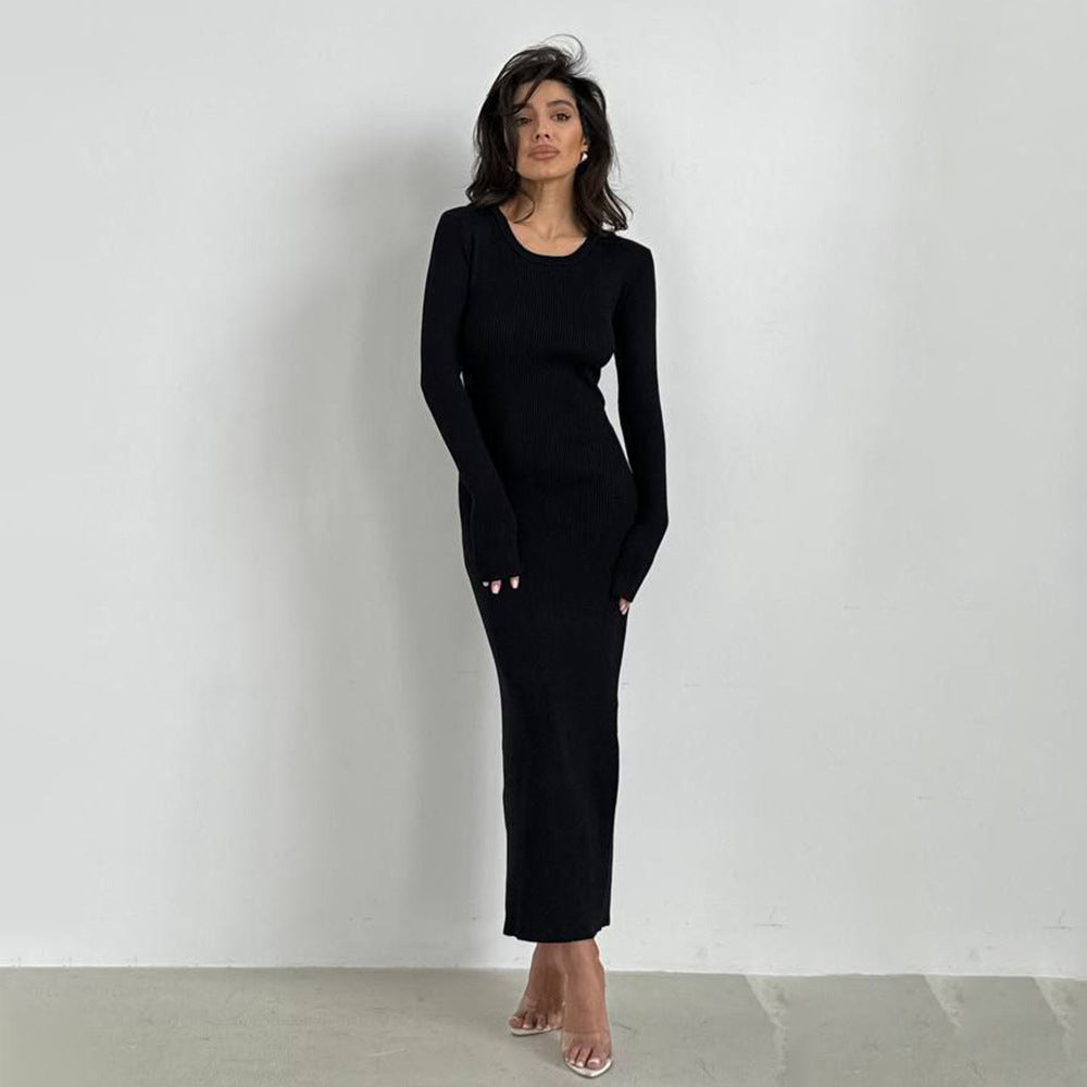 Round Neck Backless Design Sense Tied Dress Tight