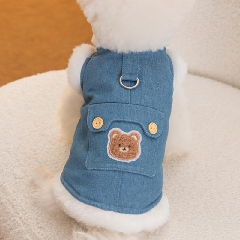 Winter Fleece Pet Dog Clothes Bear Print Dog Down Coat Warm Soft Puppy Vest Jacket Fashion Cat Jacket Coat Cute Pet Dog Costumes