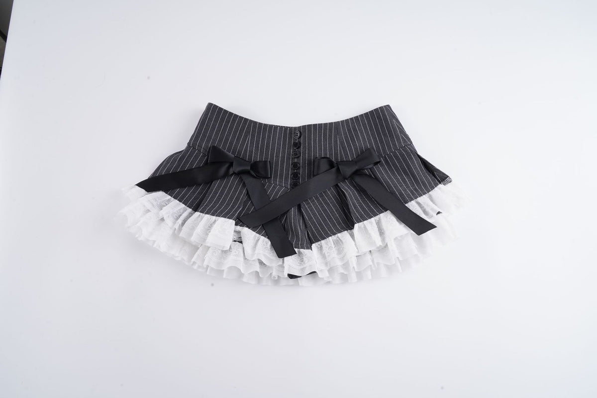 Lace-striped Waist-slimming Spicy-girl Short Pleated Skirt