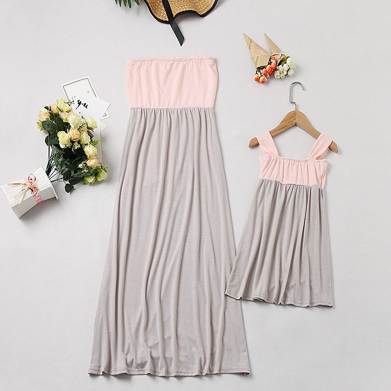 Tube Top Backless Mother-daughter Children's Patchwork Dress