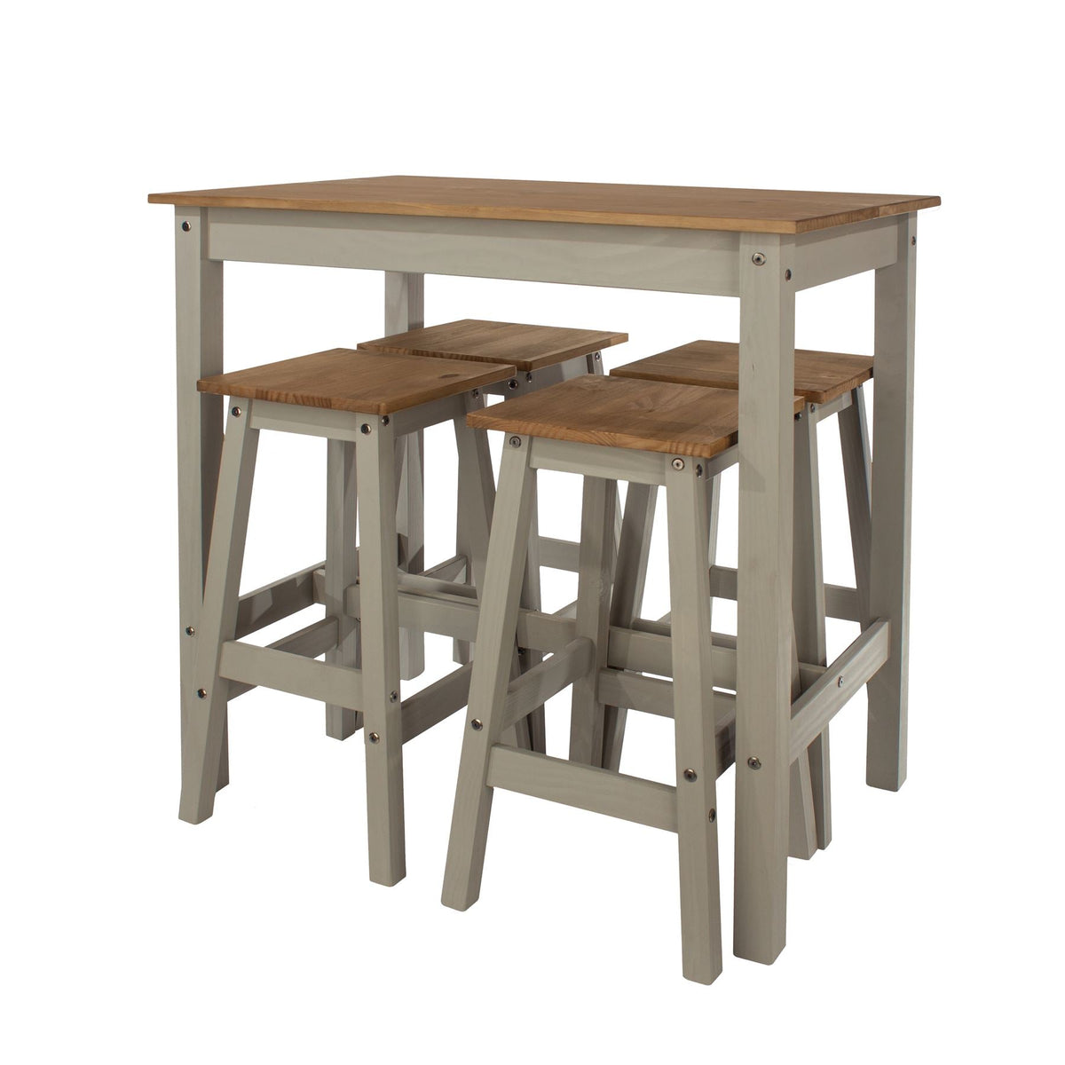 Linea Grey Wax Finish Breakfast Table 4 High Stool Set