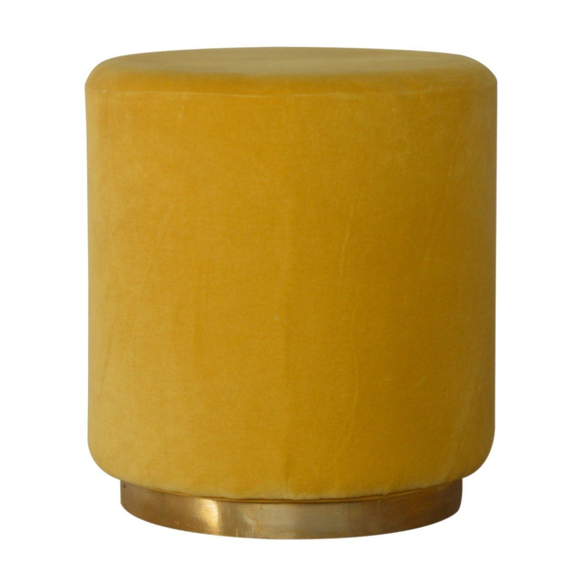 Artisan Mustard Velvet Footstool with Gold Base