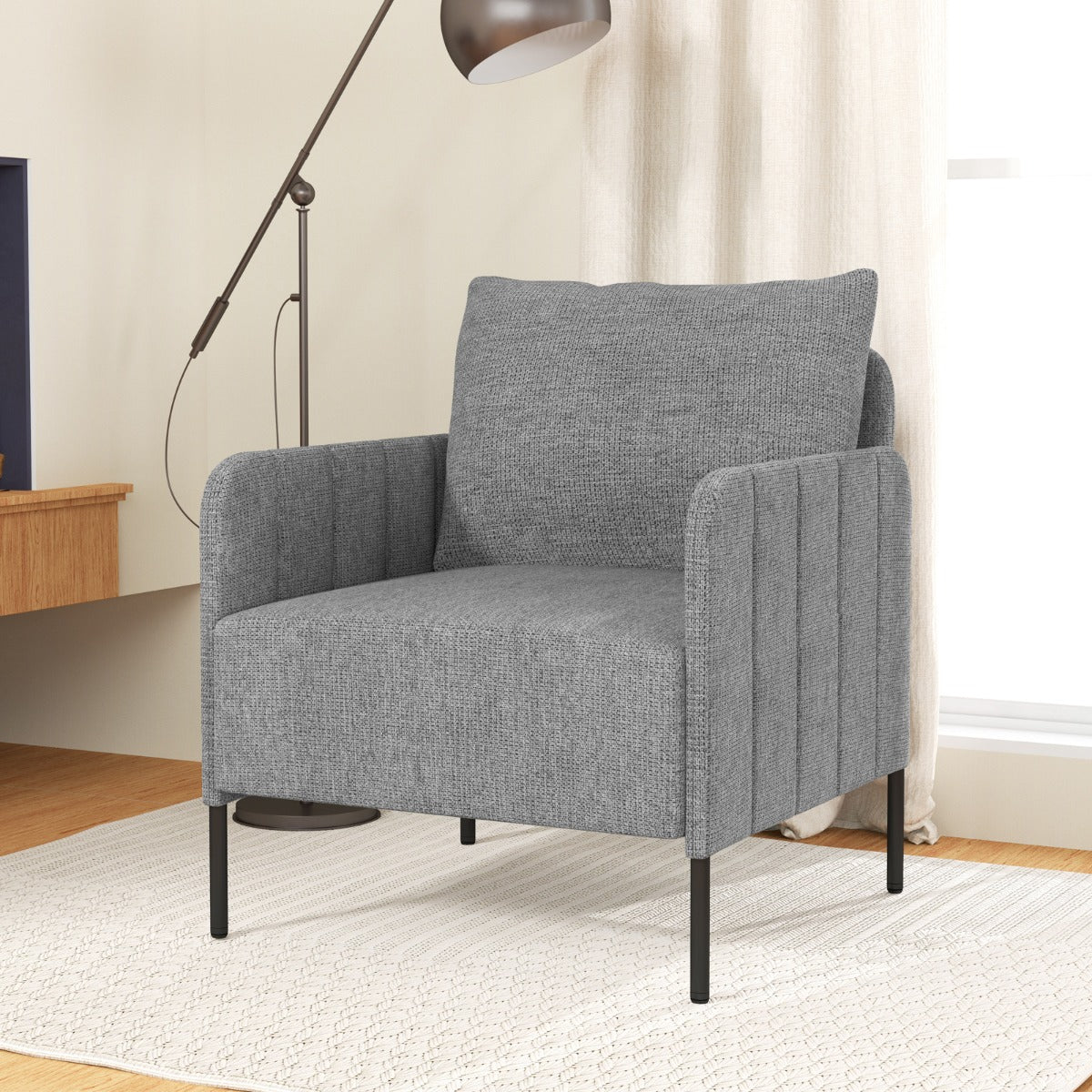 Chenille Single Seat Sofa with Cushion and Adjustable Foot Pads-Grey