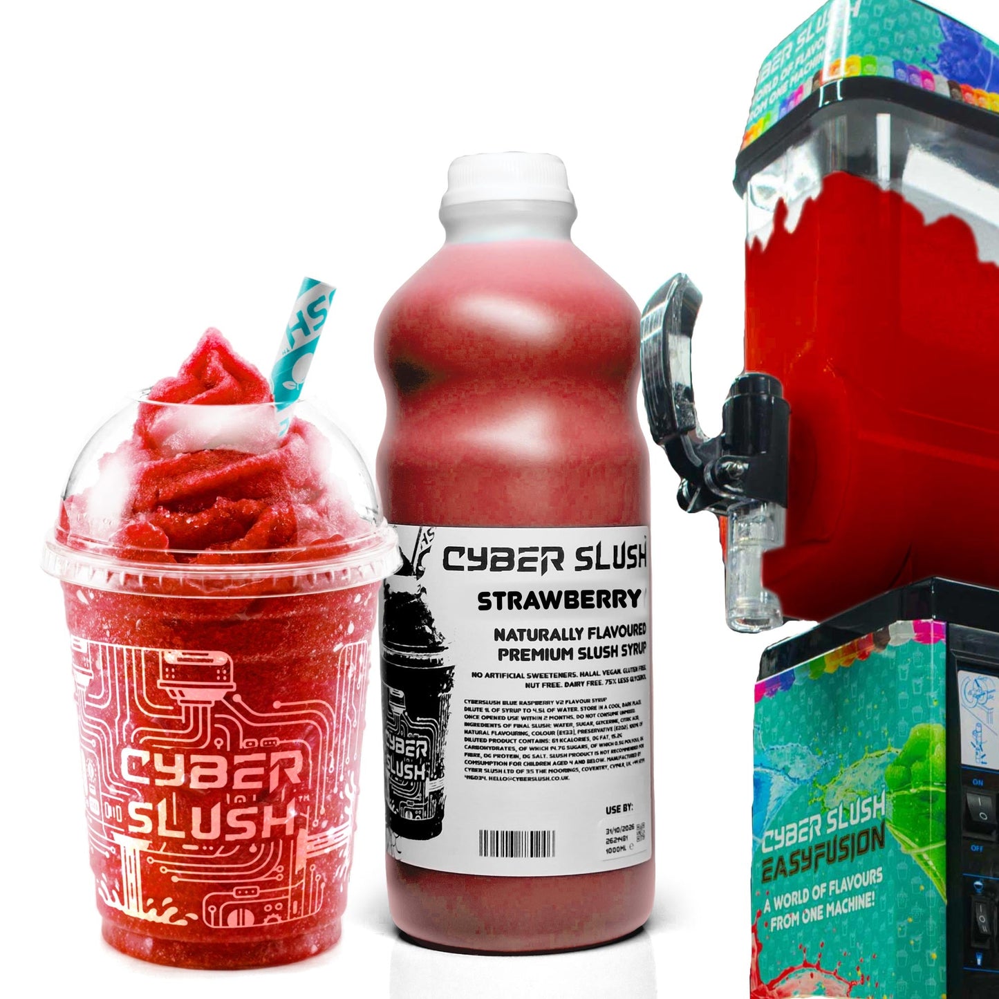 CyberSlush Strawberry Slush Syrup 1L | Glycerol-Free, Vegan & Naturally Flavoured