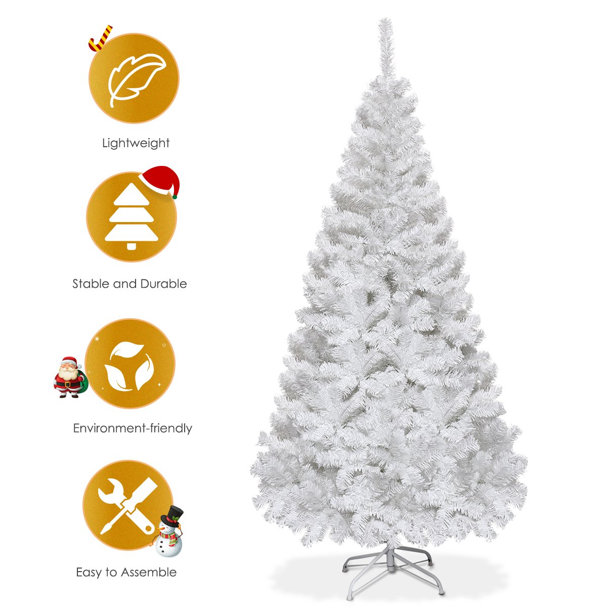 5/6/7/8 Feet White Artificial Christmas Tree with Metal Stand-5 ft