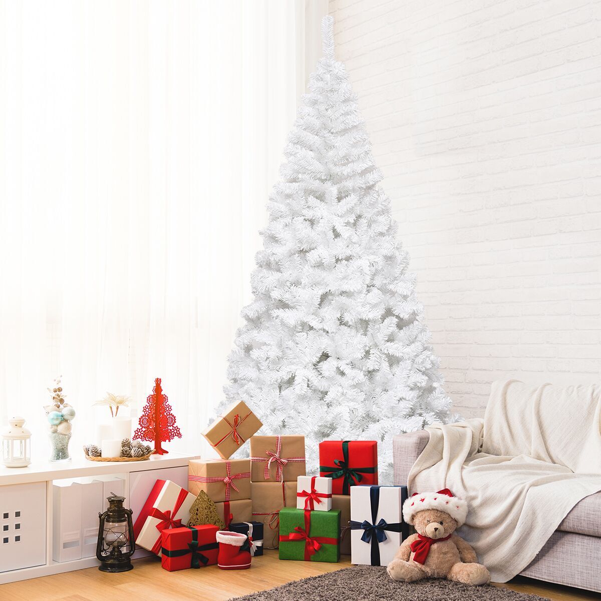 5/6/7/8 Feet White Artificial Christmas Tree with Metal Stand-5 ft