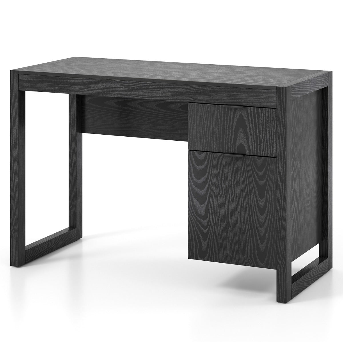 Wooden Computer Desk with Drawer and Cabinet-Black
