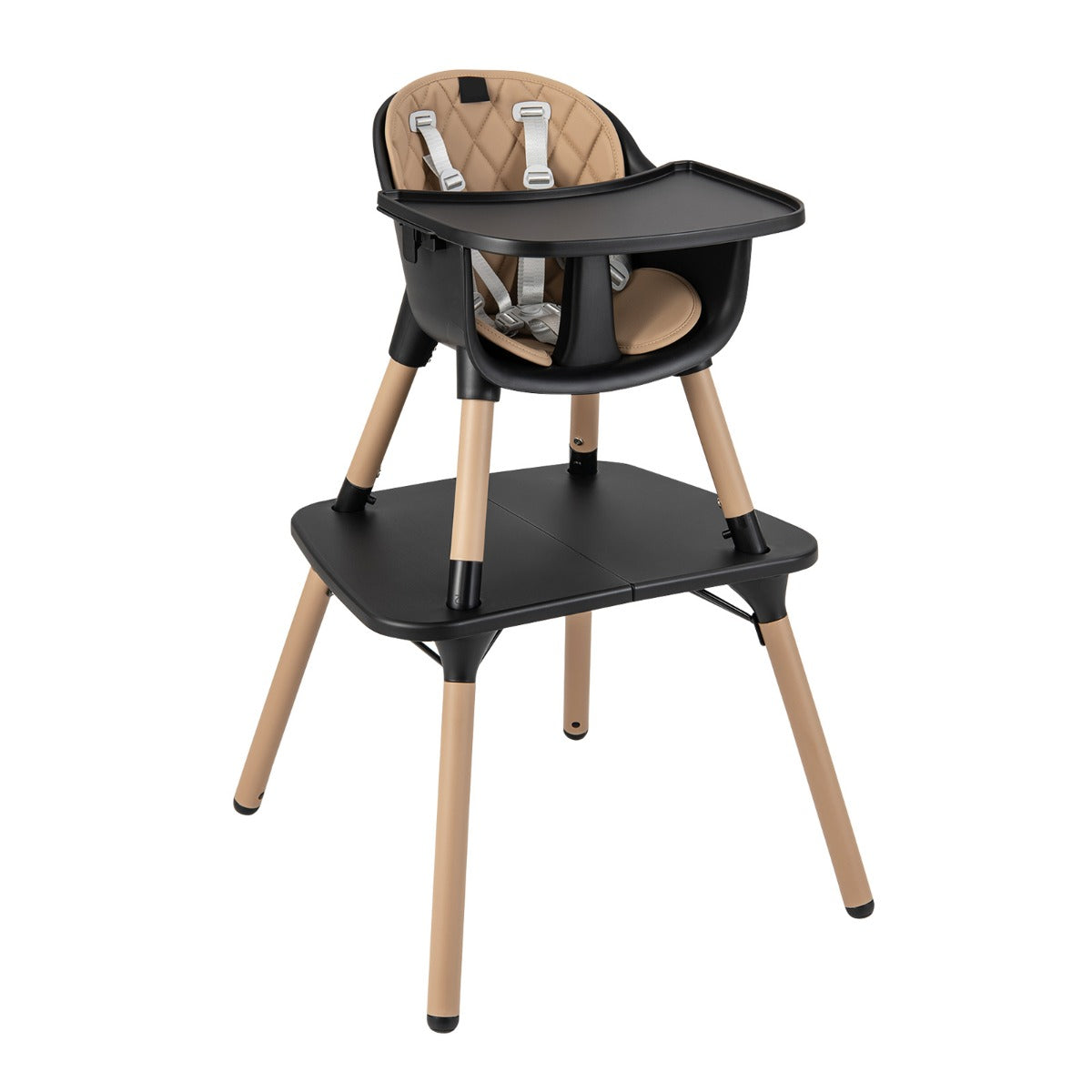 convertible Baby High Chair with 2-Position Removable Tray-Beige