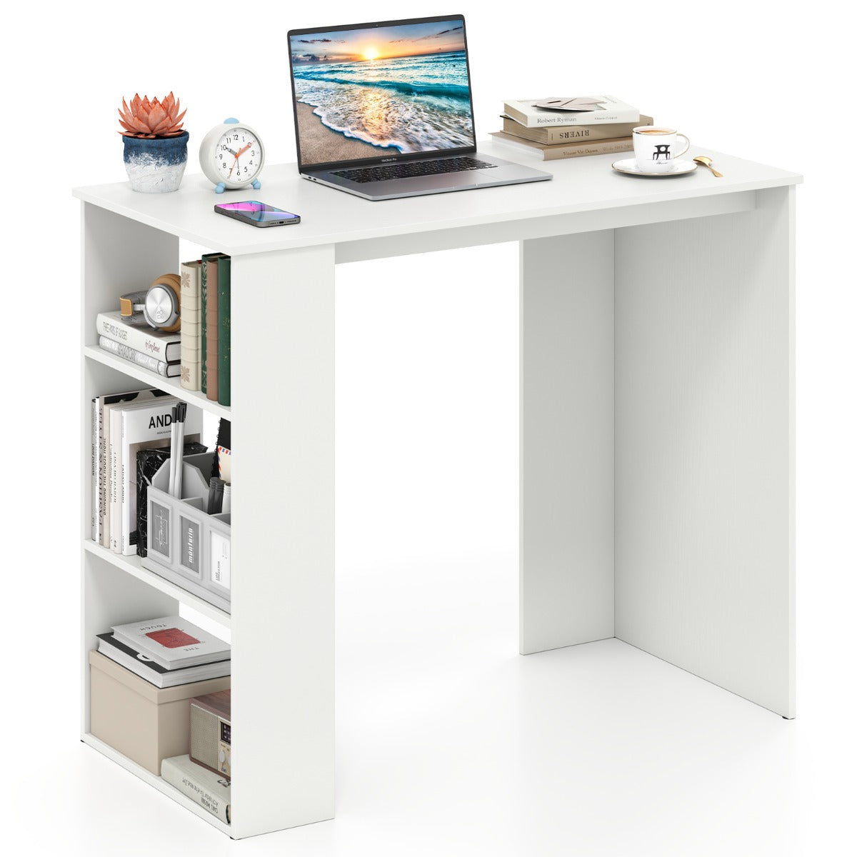 Computer Desk with Bookshelf for Study Living Room-Rustic Brown