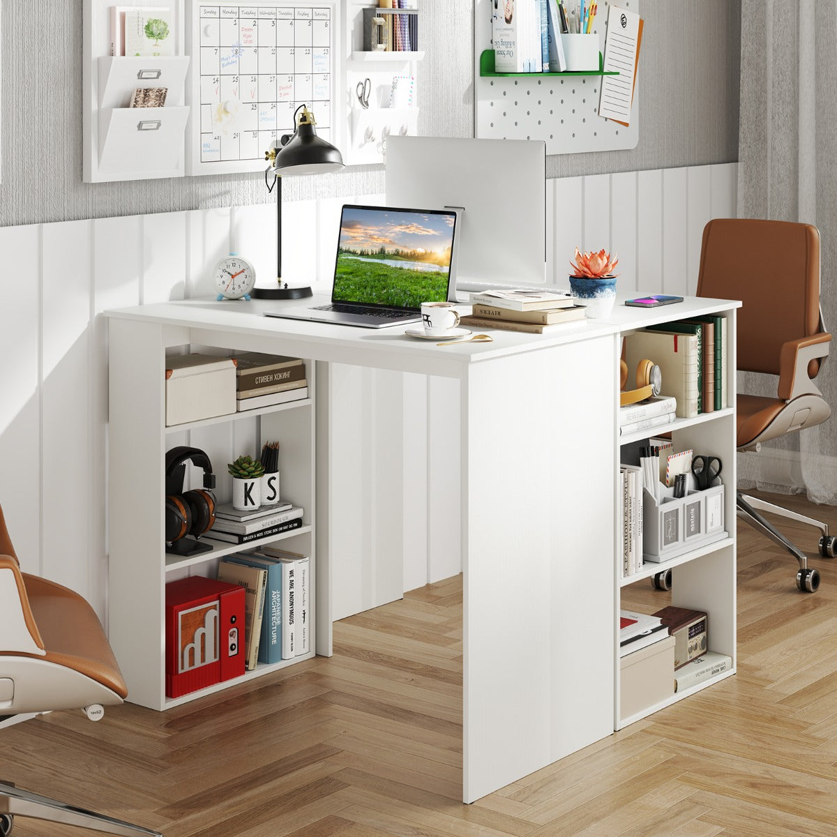 Computer Desk with Bookshelf for Study Living Room-Rustic Brown
