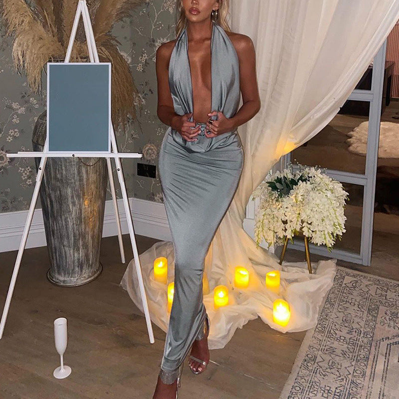 Large V-neck Halter Backless Sleeveless Dress
