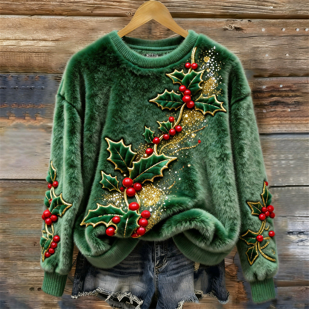 Women's Christmas Crew-neck Patterned Top