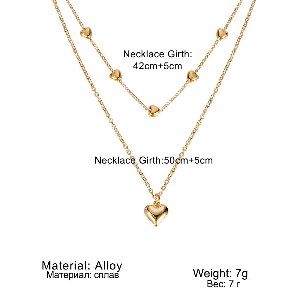 Double-layer Heart Pendant Fine Chain Necklace For Women Multilayer Gold Color Metal Necklaces Fashion Jewelry Accessories
