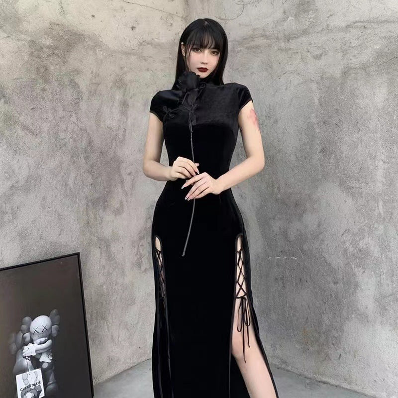 Vintage Chinese-style Velvet Cheongsam-modified Dress