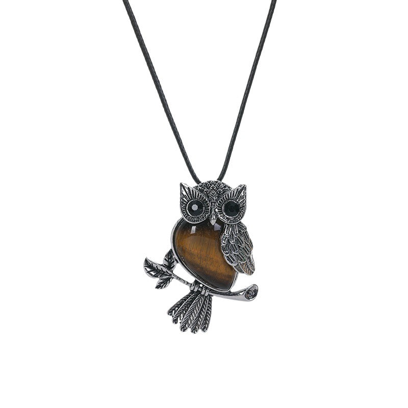 Natural Stone Crystal Pendant Owl Pendant Alloy Accessories Necklace