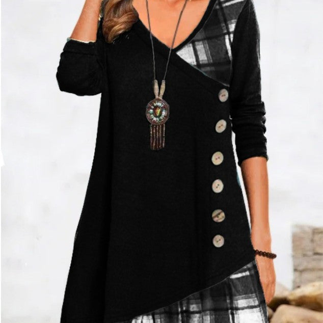 Casual Patchwork Long Sleeve Dress For Women