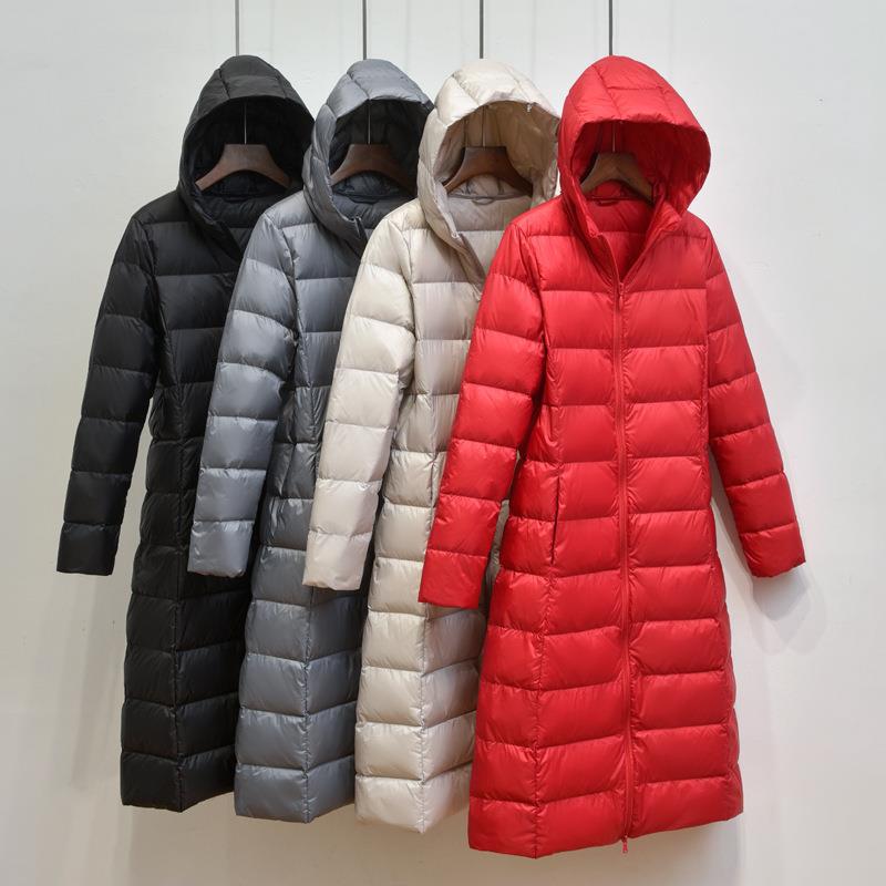 Lightweight Hooded Long Below-the-knee Slim-fit Coat