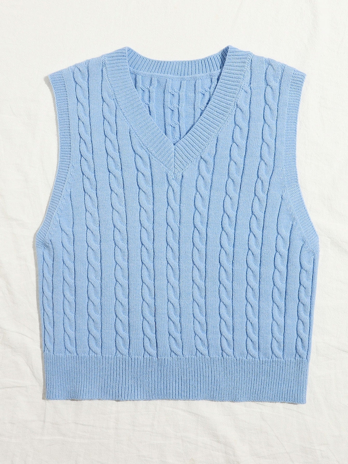 SpringSummer Knitted Cabled Vest Pullover With V-Neck