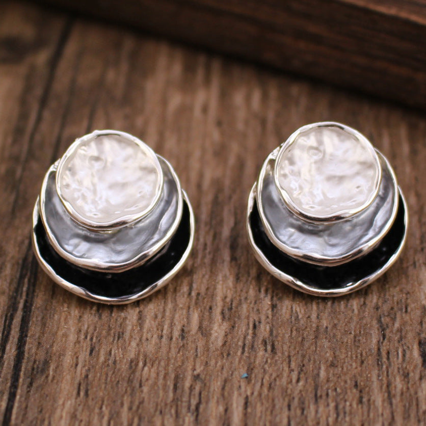 Ins Three-colored Painting Round Earrings Fashion Elegant Versatile Geometric Earrings For Women Jewelry