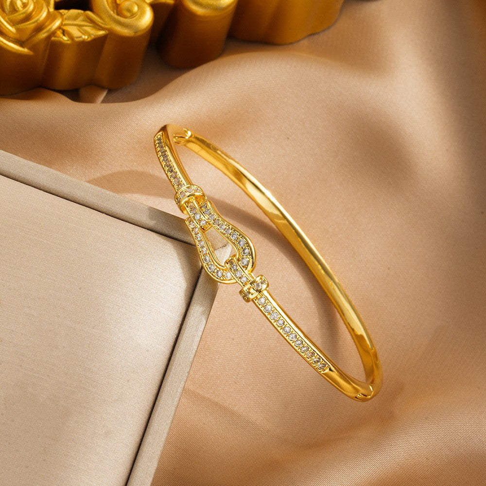 Versatile Full Diamond Horseshoe Buckle Simple Bracelet