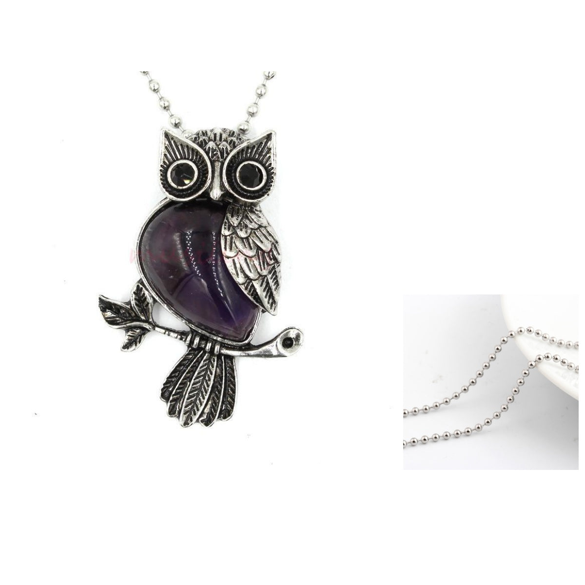 Natural Stone Crystal Pendant Owl Pendant Alloy Accessories Necklace
