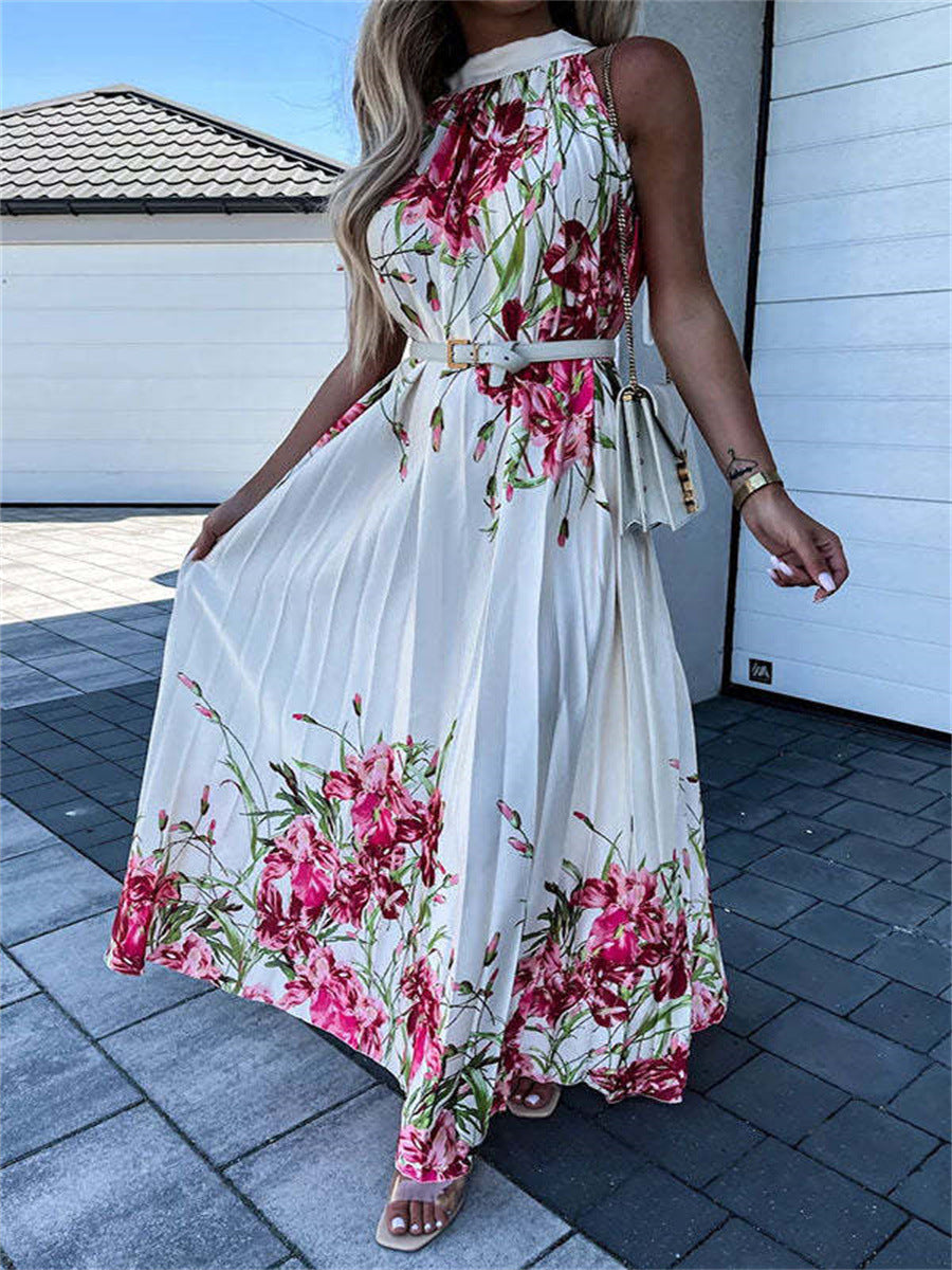Women's Round Neck Off Shoulder Trend Print Dress