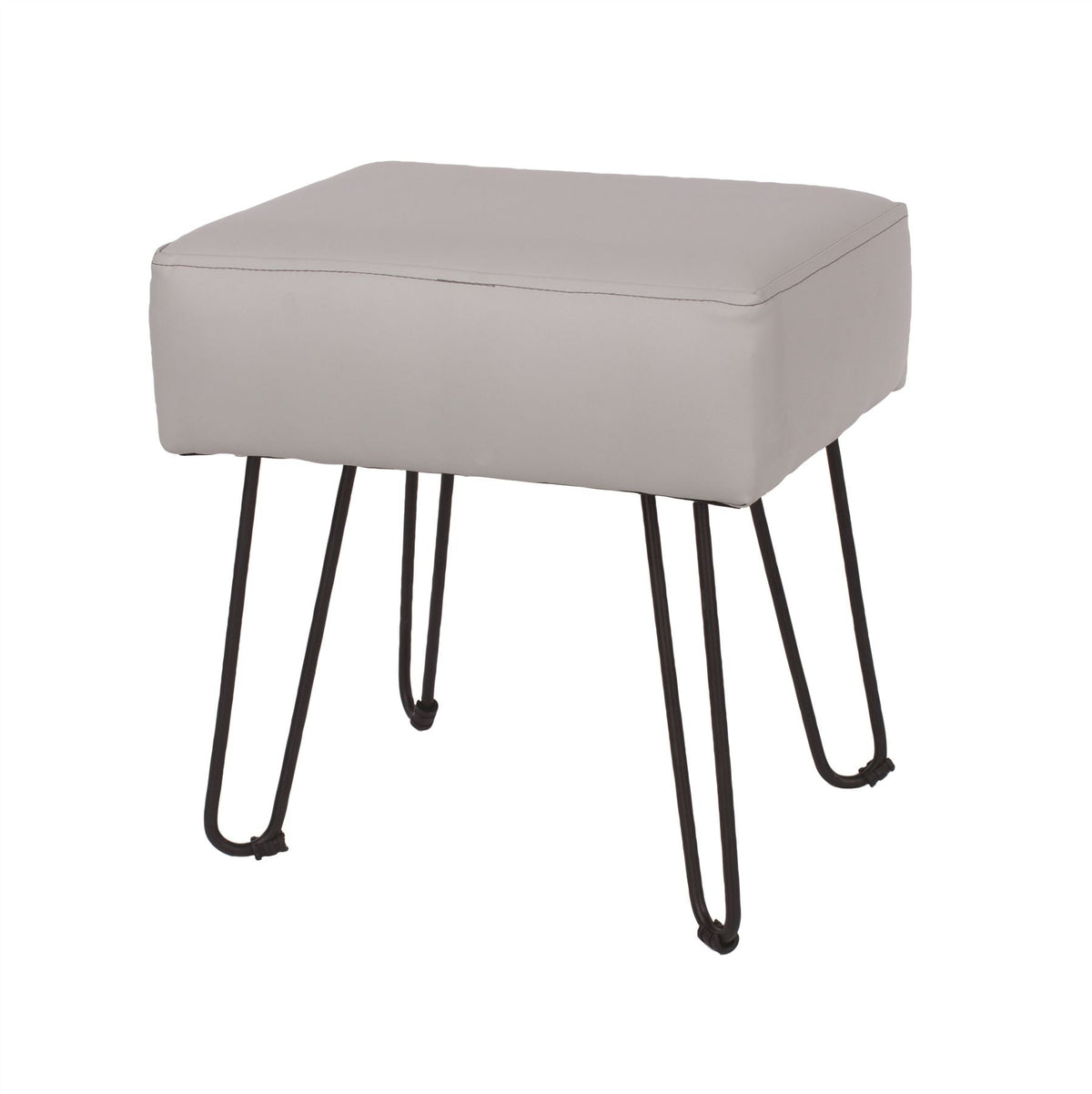 Grey Polyurethane Upholstered Rectangular Stool With Black Metal Legs