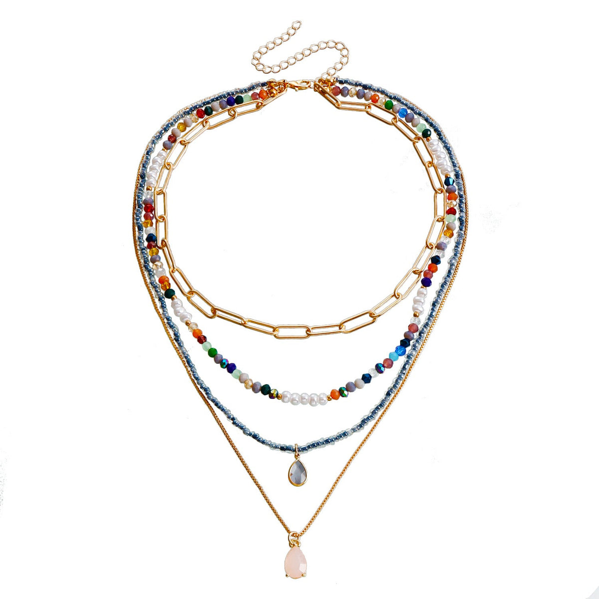 Bohemian Contrast Color Rice-shaped Beads Stringed Beads Multi-layer Necklace