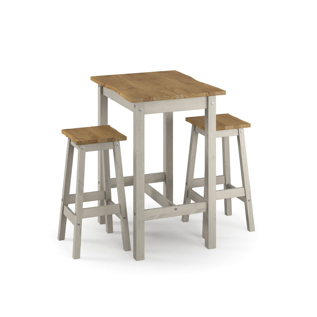 Corona Grey Wax Finish Live Edge Small Rectangular High Breakfast Bar Table 2 Bar Stool Set
