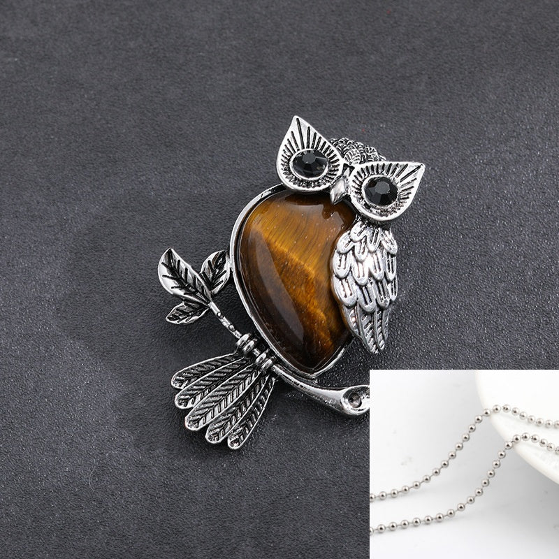 Natural Stone Crystal Pendant Owl Pendant Alloy Accessories Necklace
