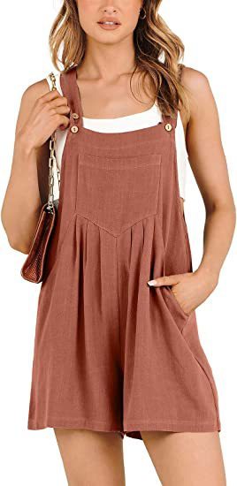 Women's Cotton Linen Short Overalls | Adjustable Strap Summer Jumpsuit