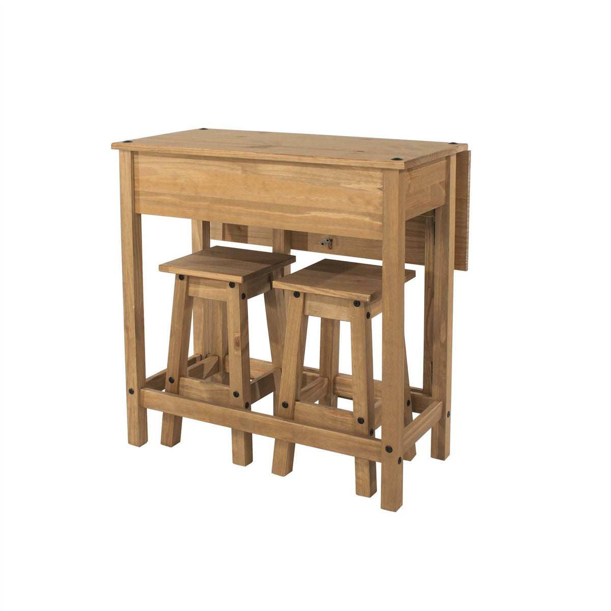 Corona Antique Waxed Pine Breakfast Drop Leaf Table 2 Stools Set