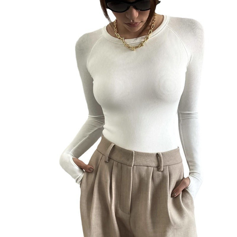 Long-sleeved Crew-neck Pullover Bodycon Top That Flatters And Slims The Figure