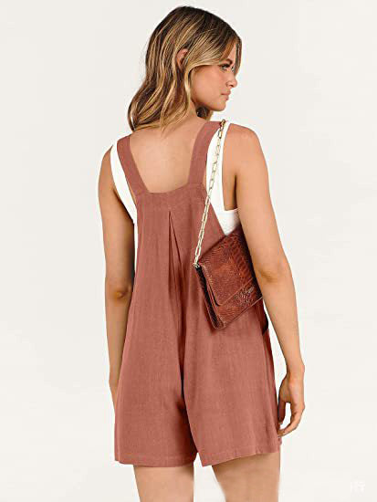 Women's Cotton Linen Short Overalls | Adjustable Strap Summer Jumpsuit