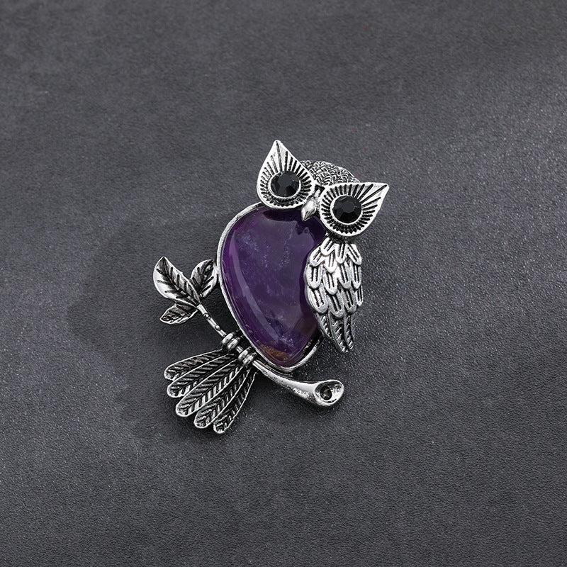 Natural Stone Crystal Pendant Owl Pendant Alloy Accessories Necklace