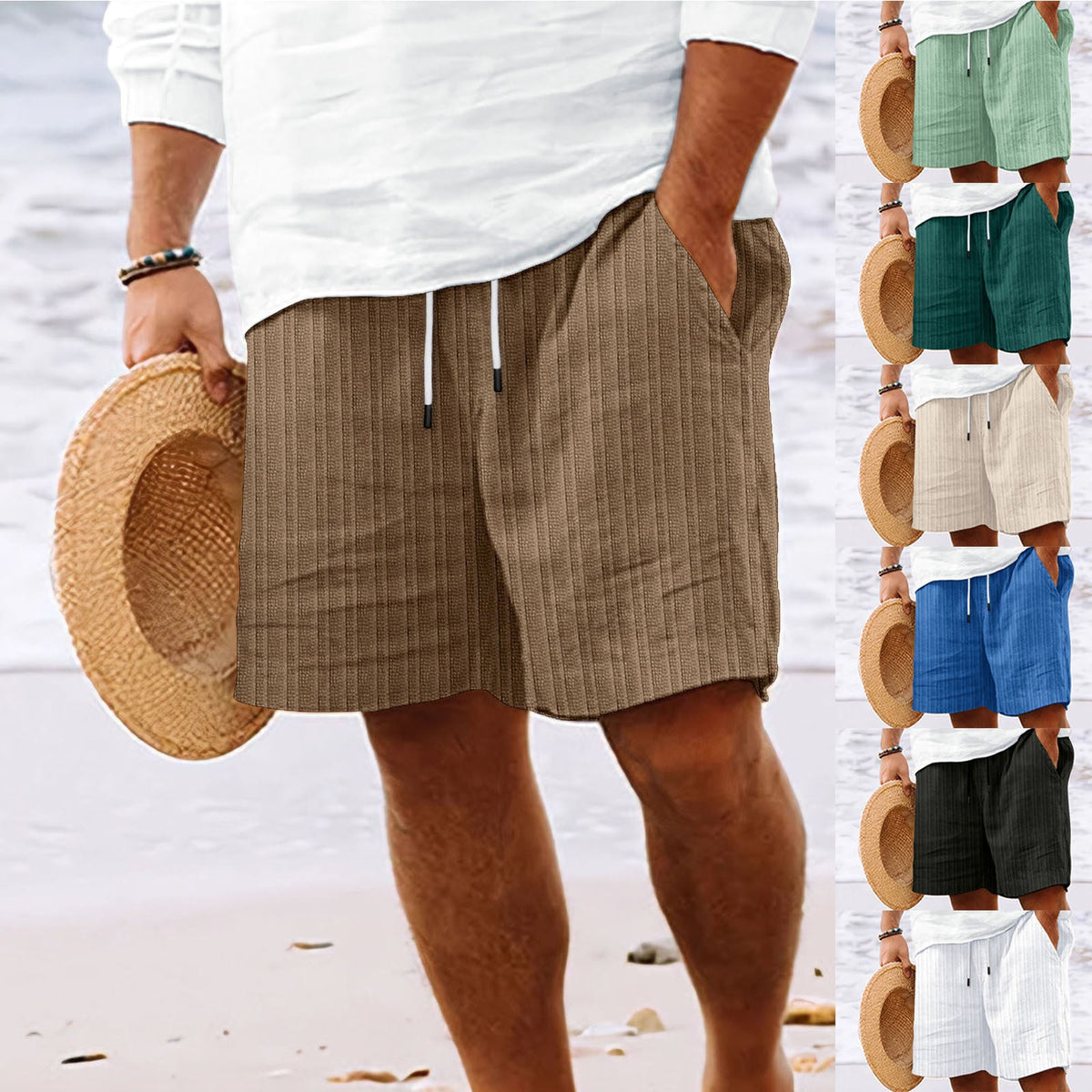 Stripe Print Shorts Summer Fashion Drawstring Sweatpants Casual Clothing For Men