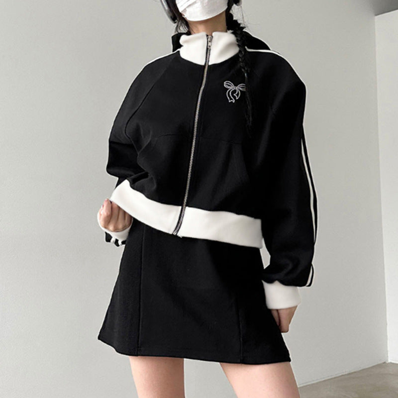 Black And White Color Contrast Patchwork Coat