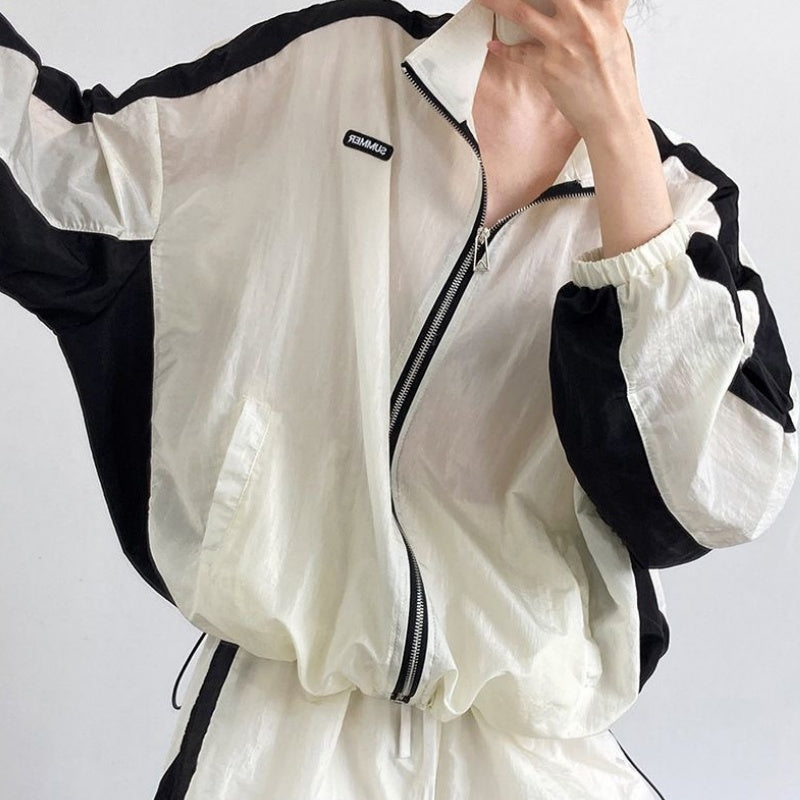 Color-blocked Sun-protective Clothing Casual Lightweight Outfit Set