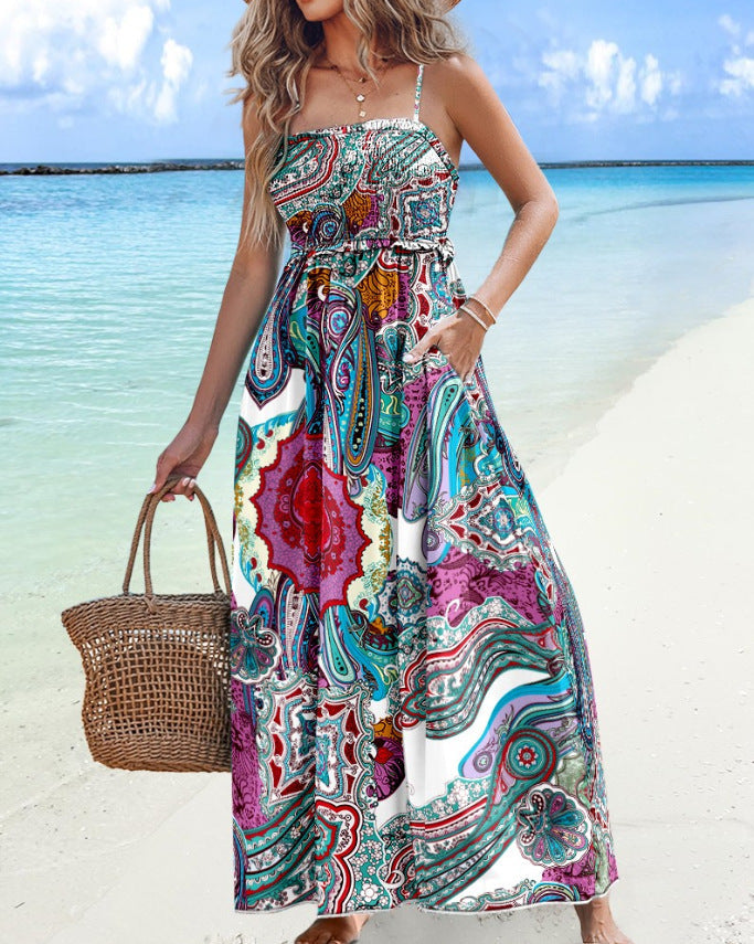 Summer Fashion Suspenders Sexy Backless Tube Top Swing Dress